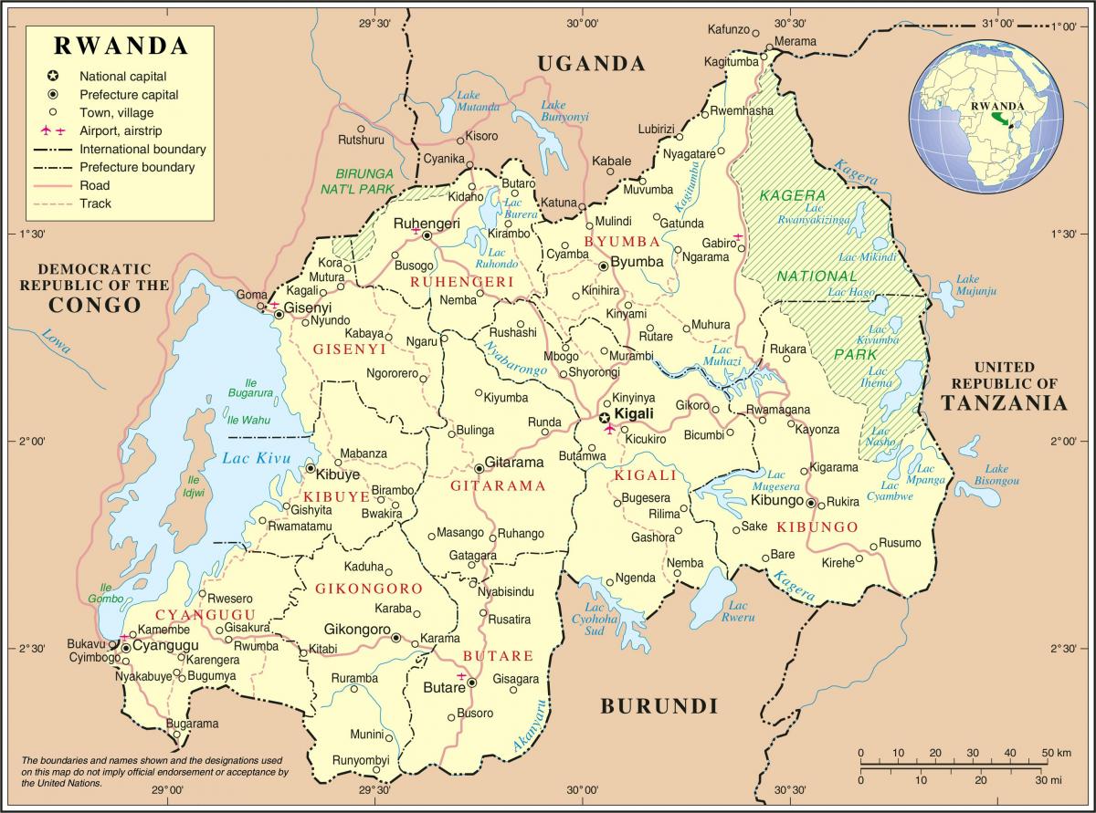 karta av administrativ karta över Rwanda