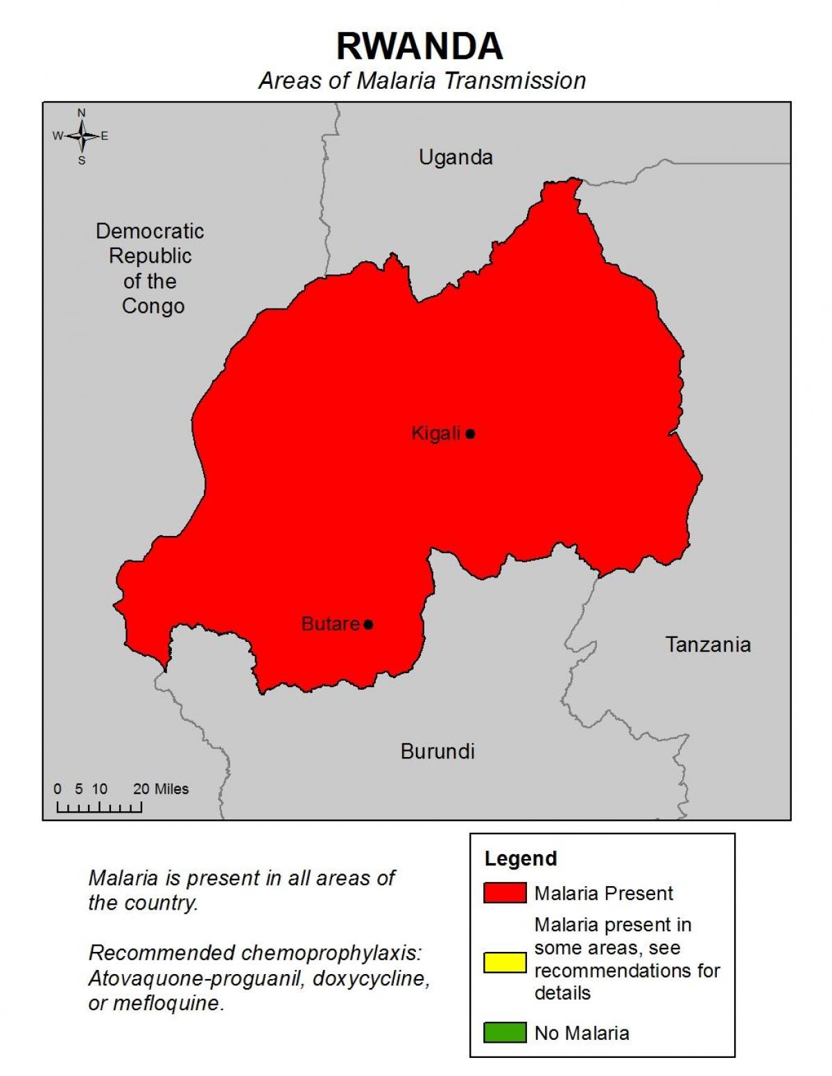 karta av malaria i Rwanda