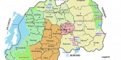 Karta över Rwanda med distrikt och sektorer